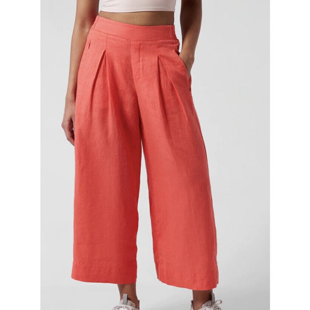 Athleta Coral Wide-Leg Pleated Linen Blend Pants